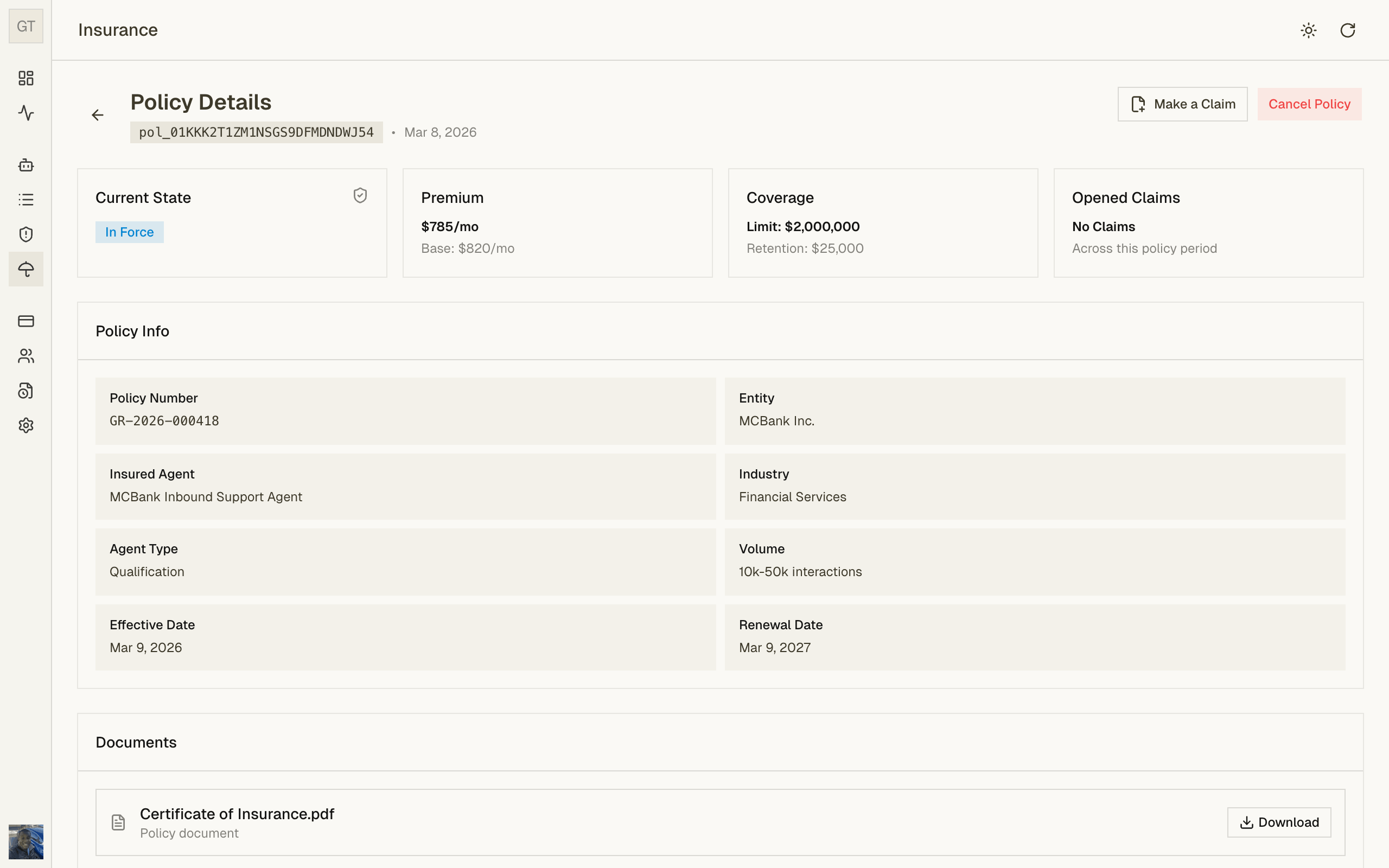 Insurance policy preview